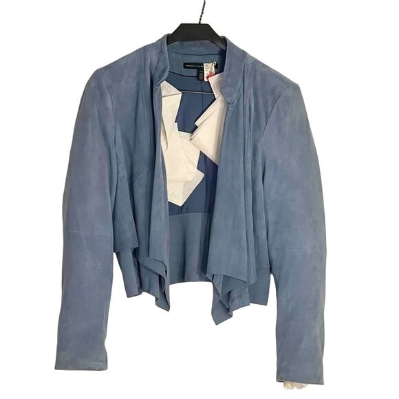 WHBM Soft Blue Drop-Front Suede Jacket Size Large Petite ❄️💙 - Picture 6 of 16